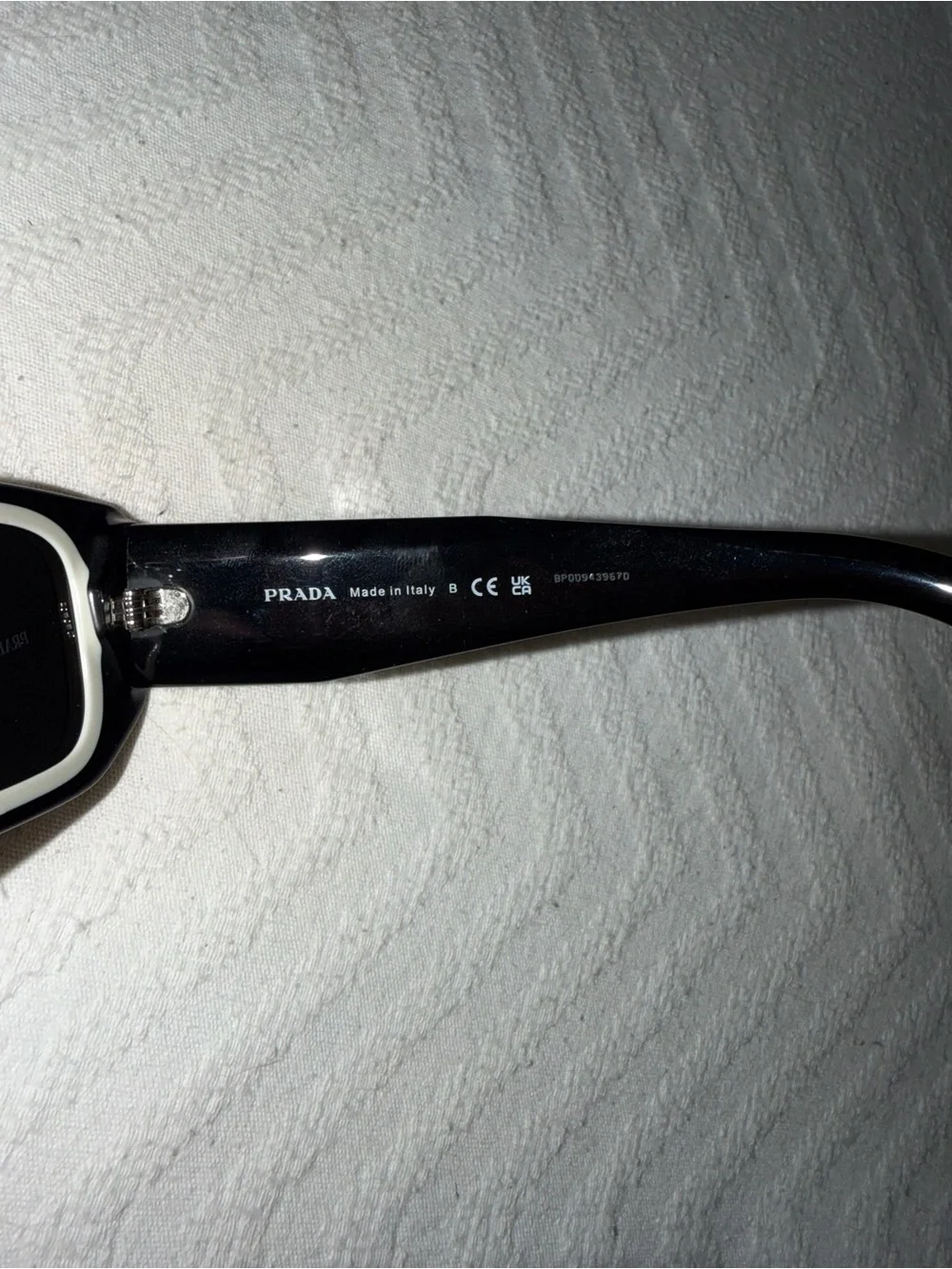 Prada Black Rectangular Sunglasses with White Inner Trim
